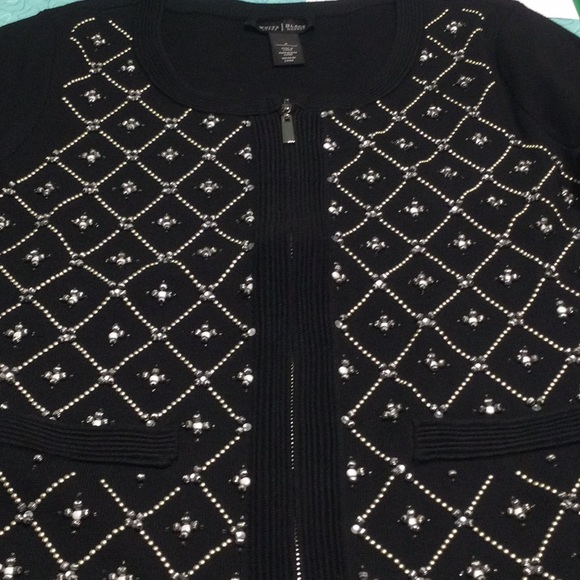 White House Black Market Zippered Sweater Beads & Sequins 3/4 Sleeve - Picture 4 of 7
